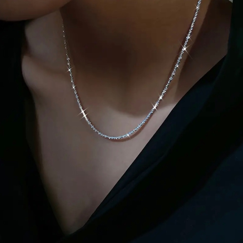 Sparkling Minimalist Silver Plated Chain Necklace Elegant Jewelry Gift 17.7 - Picture 7 of 11